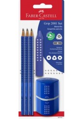 ΣΕΤ 3 ΜΟΛΥΒΙΑ FABER CASTELL GRIP ΜΕ ΞΥΣΤΡΑ ΤΡΙΠΛΗ + ΓΟΜΑ GRIP ΜΠΛΕ