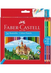 ΞΥΛΟΜΠΟΓΙΕΣ FABER CASTELL 24 ΤΕΜΑΧΙΑ + 3 ΧΡΩΜΑΤΑ BICOLOUR + ΞΥΣΤΡΑ